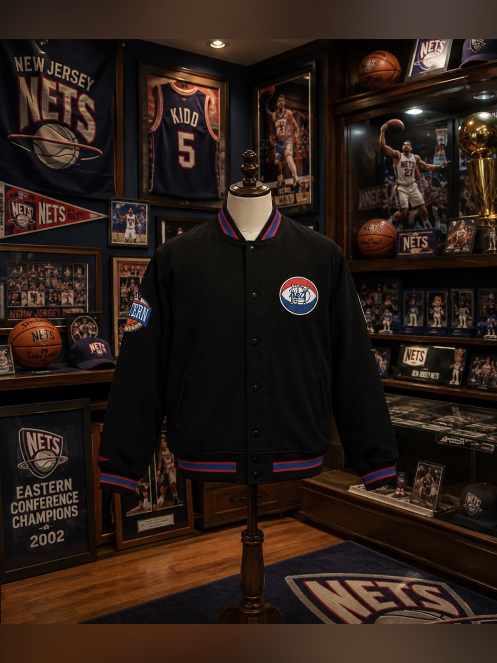 NEW Mitchell & Ness Brooklyn Nets Black Retro Logo HWC Team Varsity Jacket